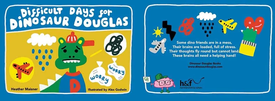 Front and back cover spread of Difficult Days for Dinosaur Douglas